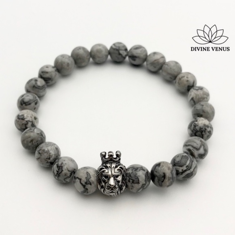 Picasso Jasper Stone Lion Charm Stretch Bracelet - Picture 7 of 7